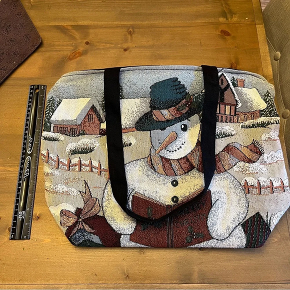 Christmas Snowman Tapestry Tote Bag - Picture 5 of 7